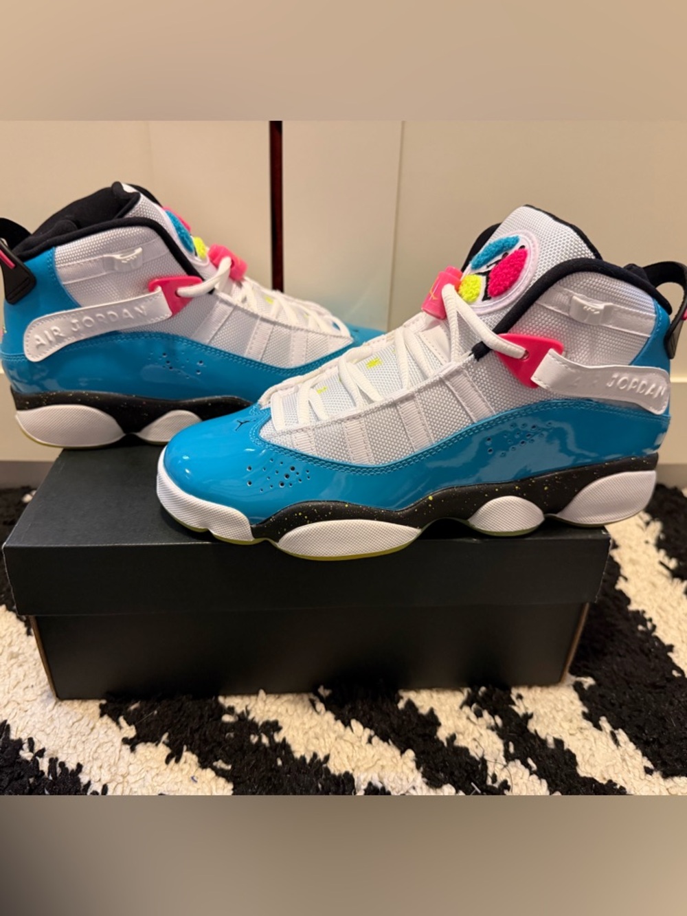 Jordan Kids Blue White Pink Neon Accent Sneakers - Picture 3 of 7